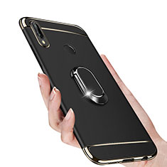 Funda Bumper Lujo Marco de Metal y Plastico con Magnetico Anillo de dedo Soporte para Huawei P Smart+ Plus Negro