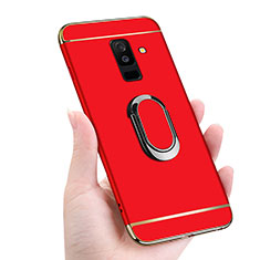 Funda Bumper Lujo Marco de Metal y Plastico con Magnetico Anillo de dedo Soporte para Samsung Galaxy A6 Plus Rojo