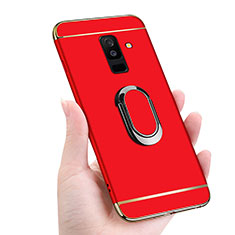 Funda Bumper Lujo Marco de Metal y Plastico con Magnetico Anillo de dedo Soporte para Samsung Galaxy A9 Star Lite Rojo