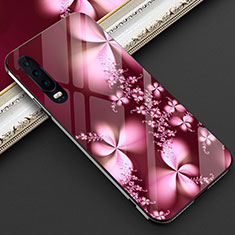 Funda Bumper Silicona Espejo Flores Carcasa para Huawei P30 Rojo