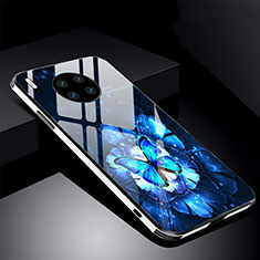 Funda Bumper Silicona Gel Espejo Flores Carcasa C01 para Huawei Mate 30 5G Azul
