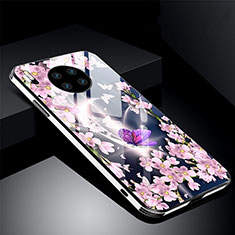 Funda Bumper Silicona Gel Espejo Flores Carcasa C01 para Huawei Mate 30 5G Rosa