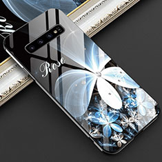 Funda Bumper Silicona Gel Espejo Flores Carcasa K01 para Samsung Galaxy S10 Plus Blanco