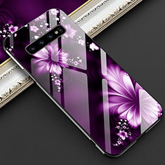 Funda Bumper Silicona Gel Espejo Flores Carcasa K01 para Samsung Galaxy S10 Plus Morado