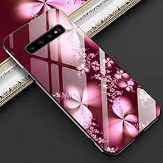 Funda Bumper Silicona Gel Espejo Flores Carcasa K01 para Samsung Galaxy S10 Plus Rojo