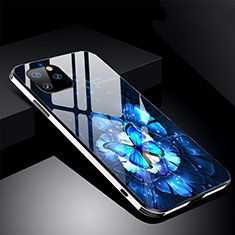 Funda Bumper Silicona Gel Espejo Flores Carcasa M01 para Apple iPhone 11 Pro Max Azul