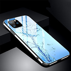 Funda Bumper Silicona Gel Espejo Flores Carcasa M01 para Apple iPhone 11 Pro Max Azul Cielo