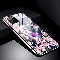 Funda Bumper Silicona Gel Espejo Flores Carcasa M01 para Apple iPhone 11 Pro Morado