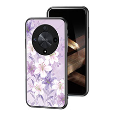 Funda Bumper Silicona Gel Espejo Flores Carcasa para Huawei Honor Magic6 Lite 5G Purpura Claro