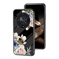 Funda Bumper Silicona Gel Espejo Flores Carcasa para Huawei Honor X9b 5G Negro