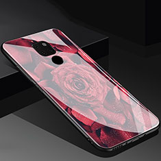 Funda Bumper Silicona Gel Espejo Flores Carcasa para Huawei Mate 20 Rojo