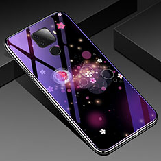 Funda Bumper Silicona Gel Espejo Flores Carcasa para Huawei Nova 5i Pro Morado