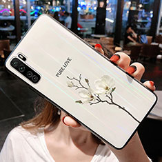 Funda Bumper Silicona Gel Espejo Flores Carcasa para Huawei Nova 7 SE 5G Blanco