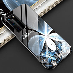 Funda Bumper Silicona Gel Espejo Flores Carcasa para Huawei P40 Pro Negro