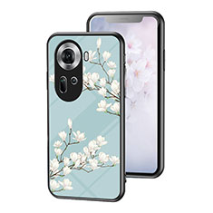 Funda Bumper Silicona Gel Espejo Flores Carcasa para Oppo Reno11 5G Cian