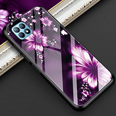 Funda Bumper Silicona Gel Espejo Flores Carcasa para Oppo Reno4 SE 5G Morado