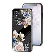 Funda Bumper Silicona Gel Espejo Flores Carcasa para Oppo Reno7 4G Negro