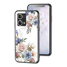 Funda Bumper Silicona Gel Espejo Flores Carcasa para Oppo Reno8 4G Blanco