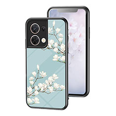 Funda Bumper Silicona Gel Espejo Flores Carcasa para Oppo Reno8 5G Cian