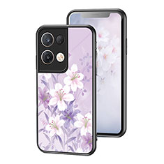 Funda Bumper Silicona Gel Espejo Flores Carcasa para Oppo Reno8 Pro+ Plus 5G Purpura Claro