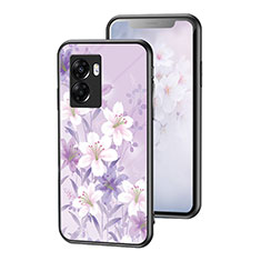 Funda Bumper Silicona Gel Espejo Flores Carcasa para Realme Narzo 50 5G Purpura Claro