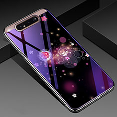 Funda Bumper Silicona Gel Espejo Flores Carcasa para Samsung Galaxy A90 4G Morado