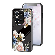 Funda Bumper Silicona Gel Espejo Flores Carcasa para Vivo V25 5G Negro