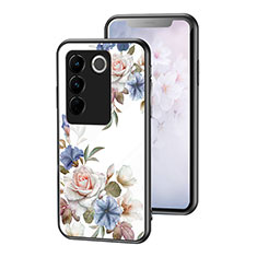 Funda Bumper Silicona Gel Espejo Flores Carcasa para Vivo V27 5G Blanco