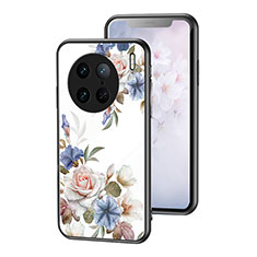 Funda Bumper Silicona Gel Espejo Flores Carcasa para Vivo X90 Pro 5G Blanco