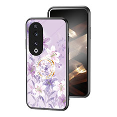 Funda Bumper Silicona Gel Espejo Flores Carcasa S01 para Huawei Honor 90 5G Purpura Claro
