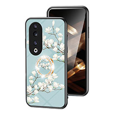 Funda Bumper Silicona Gel Espejo Flores Carcasa S01 para Huawei Honor 90 Pro 5G Cian