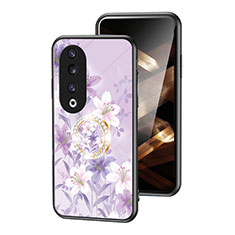 Funda Bumper Silicona Gel Espejo Flores Carcasa S01 para Huawei Honor 90 Pro 5G Purpura Claro
