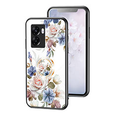 Funda Bumper Silicona Gel Espejo Flores Carcasa S01 para Oppo A56S 5G Blanco