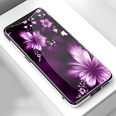 Funda Bumper Silicona Gel Espejo Flores Carcasa S01 para Oppo Find X Super Flash Edition Morado