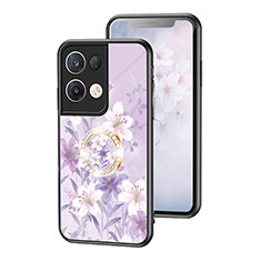 Funda Bumper Silicona Gel Espejo Flores Carcasa S01 para Oppo Reno8 Pro 5G Purpura Claro