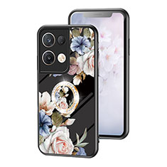 Funda Bumper Silicona Gel Espejo Flores Carcasa S01 para Oppo Reno8 Pro+ Plus 5G Negro