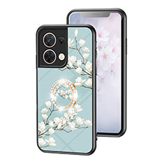 Funda Bumper Silicona Gel Espejo Flores Carcasa S01 para Oppo Reno9 5G Cian