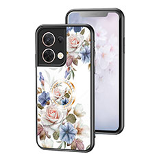 Funda Bumper Silicona Gel Espejo Flores Carcasa S01 para Oppo Reno9 Pro 5G Blanco