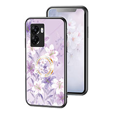 Funda Bumper Silicona Gel Espejo Flores Carcasa S01 para Realme V23 5G Purpura Claro