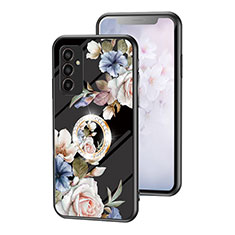 Funda Bumper Silicona Gel Espejo Flores Carcasa S01 para Samsung Galaxy F13 4G Negro