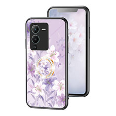 Funda Bumper Silicona Gel Espejo Flores Carcasa S01 para Vivo V25 Pro 5G Purpura Claro