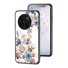 Funda Bumper Silicona Gel Espejo Flores Carcasa S01 para Vivo X90 Pro 5G Blanco