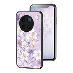 Funda Bumper Silicona Gel Espejo Flores Carcasa S01 para Vivo X90 Pro 5G Purpura Claro