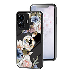 Funda Bumper Silicona Gel Espejo Flores Carcasa S01 para Vivo Y77e 5G Negro