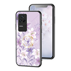 Funda Bumper Silicona Gel Espejo Flores Carcasa S01 para Xiaomi Poco F4 5G Purpura Claro