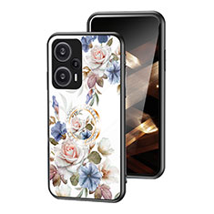 Funda Bumper Silicona Gel Espejo Flores Carcasa S01 para Xiaomi Poco F5 5G Blanco