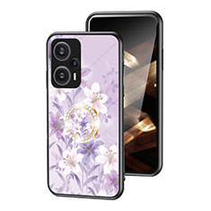 Funda Bumper Silicona Gel Espejo Flores Carcasa S01 para Xiaomi Poco F5 5G Purpura Claro