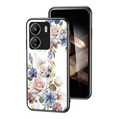Funda Bumper Silicona Gel Espejo Flores Carcasa S01 para Xiaomi Redmi 13C Blanco