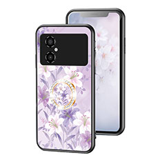 Funda Bumper Silicona Gel Espejo Flores Carcasa S01 para Xiaomi Redmi Note 11R 5G Purpura Claro