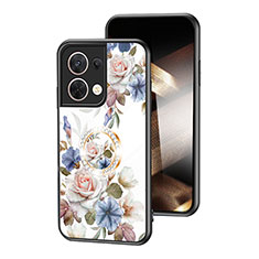 Funda Bumper Silicona Gel Espejo Flores Carcasa S01 para Xiaomi Redmi Note 13 5G Blanco